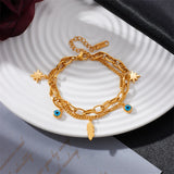 316L Stainless Steel Layered Stars Eye Leaves Bracelet