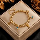 316L Stainless Steel Layered Stars Eye Leaves Bracelet