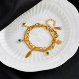 316L Stainless Steel Layered Stars Eye Leaves Bracelet