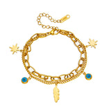 316L Stainless Steel Layered Stars Eye Leaves Bracelet