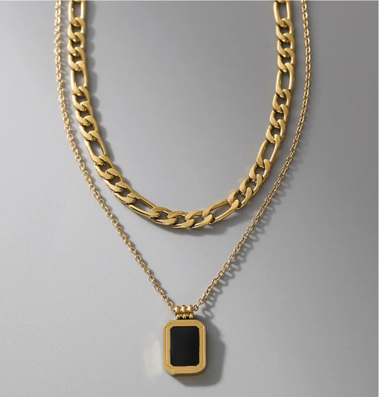2 Layer Retro Crystal Charms Thick Chain Choker Necklace