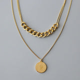 Vintage Queen Coin Charms 2 Layer Thick Chain Choker Necklace