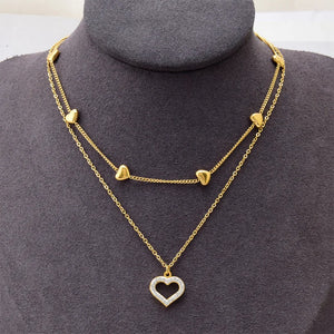 316L Steel Zircon Heart Charms Choker Necklace for Women