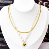 2 Layer Pearl Butterfly Heart Charm Choker Necklace Pendant