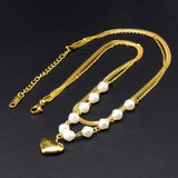 2 Layer Pearl Butterfly Heart Charm Choker Necklace Pendant