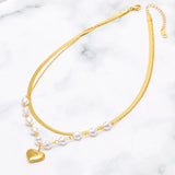 2 Layer Pearl Butterfly Heart Charm Choker Necklace Pendant