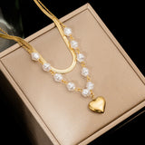 2 Layer Pearl Butterfly Heart Charm Choker Necklace Pendant
