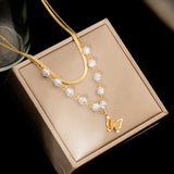 2 Layer Pearl Butterfly Heart Charm Choker Necklace Pendant