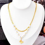 2 Layer Pearl Butterfly Heart Charm Choker Necklace Pendant