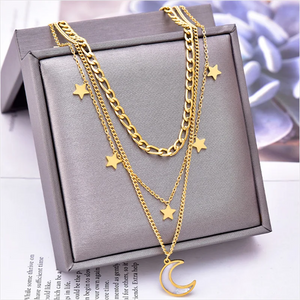 316L Stainless Steel Butterfly Heart Moon Charm Choker Necklace