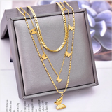 316L Stainless Steel Butterfly Heart Moon Charm Choker Necklace