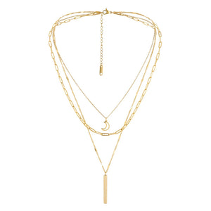 3 Layer Crescent Moon Cylinder Charm Choker Necklace Pendant