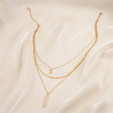 3 Layer Crescent Moon Cylinder Charm Choker Necklace Pendant