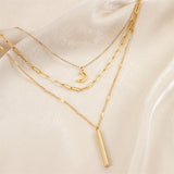 3 Layer Crescent Moon Cylinder Charm Choker Necklace Pendant