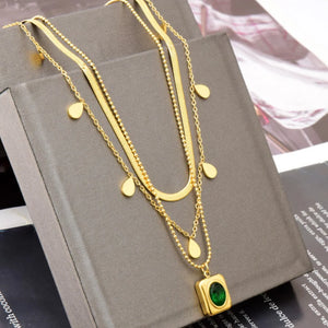 316L Stainless Steel Zircon Water Drop Charm Chain Choker Necklace