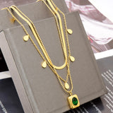 316L Stainless Steel Zircon Water Drop Charm Chain Choker Necklace