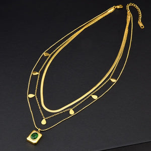 316L Stainless Steel Zircon Water Drop Charm Chain Choker Necklace