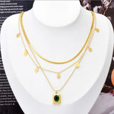 316L Stainless Steel Zircon Water Drop Charm Chain Choker Necklace