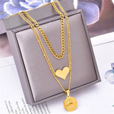 3-Layer Stainless Steel Heart Round Eye Choker Necklace for Women