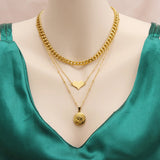 3-Layer Stainless Steel Heart Round Eye Choker Necklace for Women