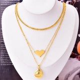 3-Layer Stainless Steel Heart Round Eye Choker Necklace for Women