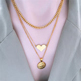 3-Layer Stainless Steel Heart Round Eye Choker Necklace for Women