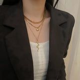 316L Stainless Steel Zircon Heart Snake Charms Chain Choker Necklace