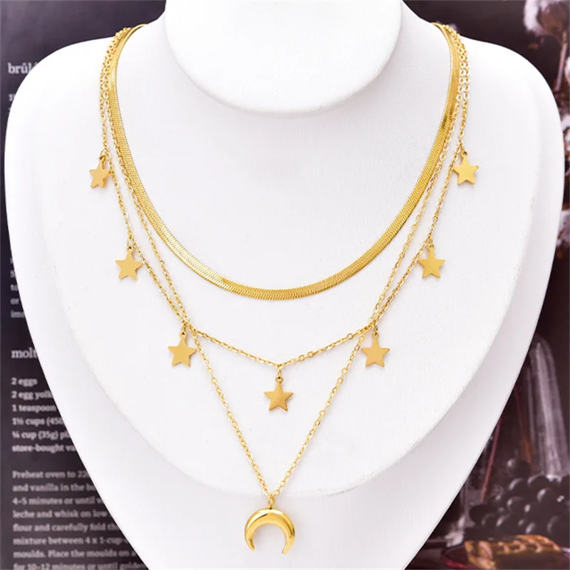 Stainless Steel Moon Star Tree Love Choker Necklace Pendant