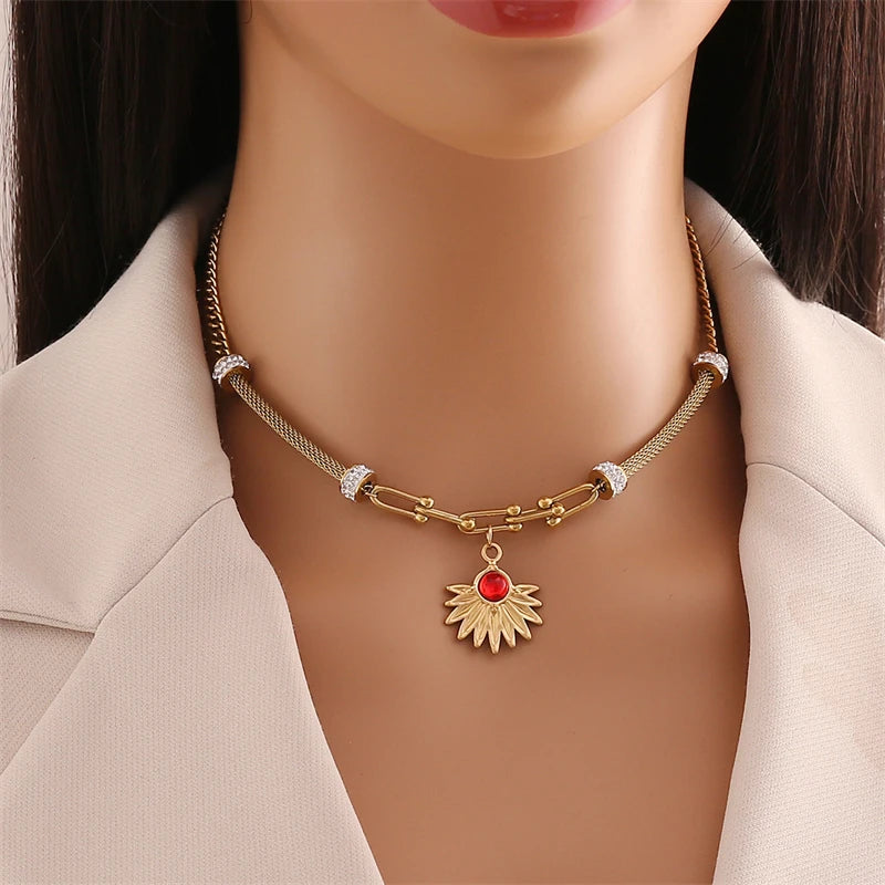 316L Stainless Steel Zircon Charm Choker Necklaces For Women