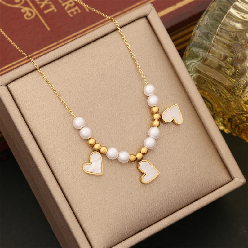 Eyes Heart Charm Choker Necklaces Pendants - 8 Different Pearl Stone Options