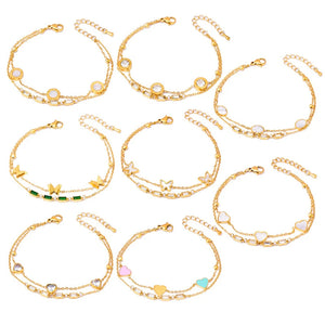 Stainless Steel 2-Layer Charm Chain Bracelets For Women