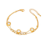 Stainless Steel 2-Layer Charm Chain Bracelets For Women