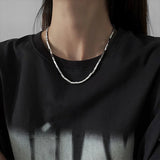 316L SS Squares Splicing Charms Chain Choker Necklace for Women