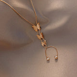 316L Stainless Steel Butterfly Zircon Tassel Charms Choker Necklace