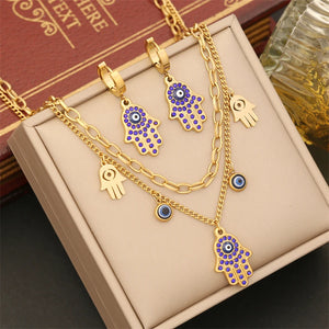 Colorful Zircon Eyes Palm Charm Choker Set