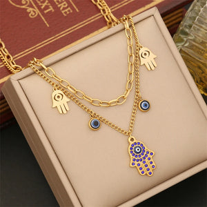 Colorful Zircon Eyes Palm Charm Choker Set