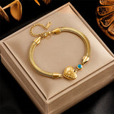 316L Stainless Steel Love Heart Green Eye Charm Bracelet