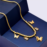 316L Stainless Steel Crystal Zircon Shell Eye Butterfly Choker Necklace