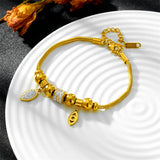 316L Stainless Steel Zircon Eye Leaf Charm Snake Chain Bracelet