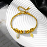 316L Stainless Steel Zircon Eye Leaf Charm Snake Chain Bracelet