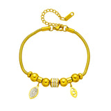 316L Stainless Steel Zircon Eye Leaf Charm Snake Chain Bracelet