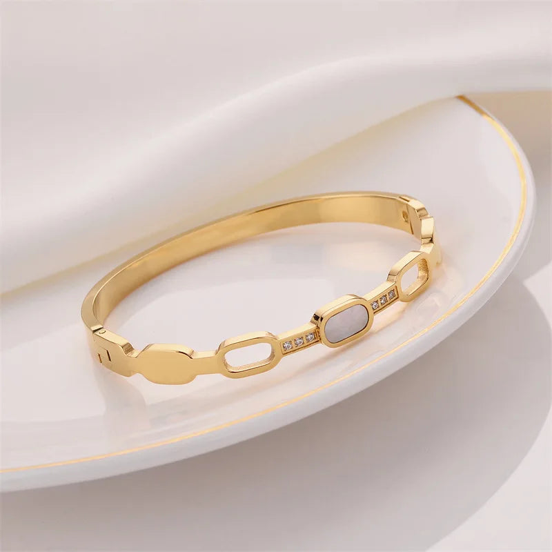 Seashell Zircon Charm Bangle Bracelet for Women