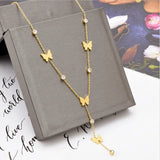 316L Stainless Steel Butterfly Tassel Charm Choker Necklace