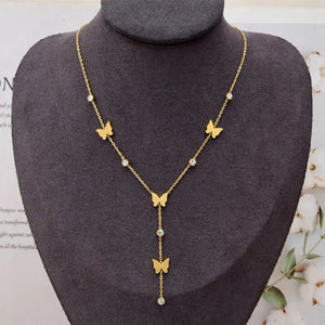 316L Stainless Steel Butterfly Tassel Charm Choker Necklace