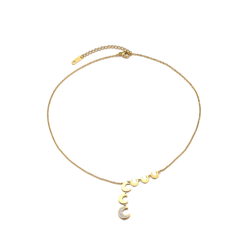 316L Stainless Steel Zircon Moon Charm Choker Necklace for Women