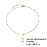316L Stainless Steel Zircon Moon Charm Choker Necklace for Women