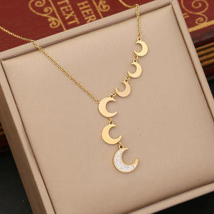 316L Stainless Steel Zircon Moon Charm Choker Necklace for Women