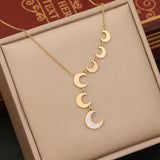 316L Stainless Steel Zircon Moon Charm Choker Necklace for Women