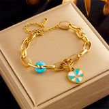 316L Stainless Steel Zircon Shell Bead Heart Charm Bracelet