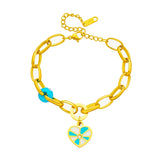 316L Stainless Steel Zircon Shell Bead Heart Charm Bracelet